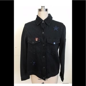 Level 99 xs black denim shirt/jacket w/appliqué